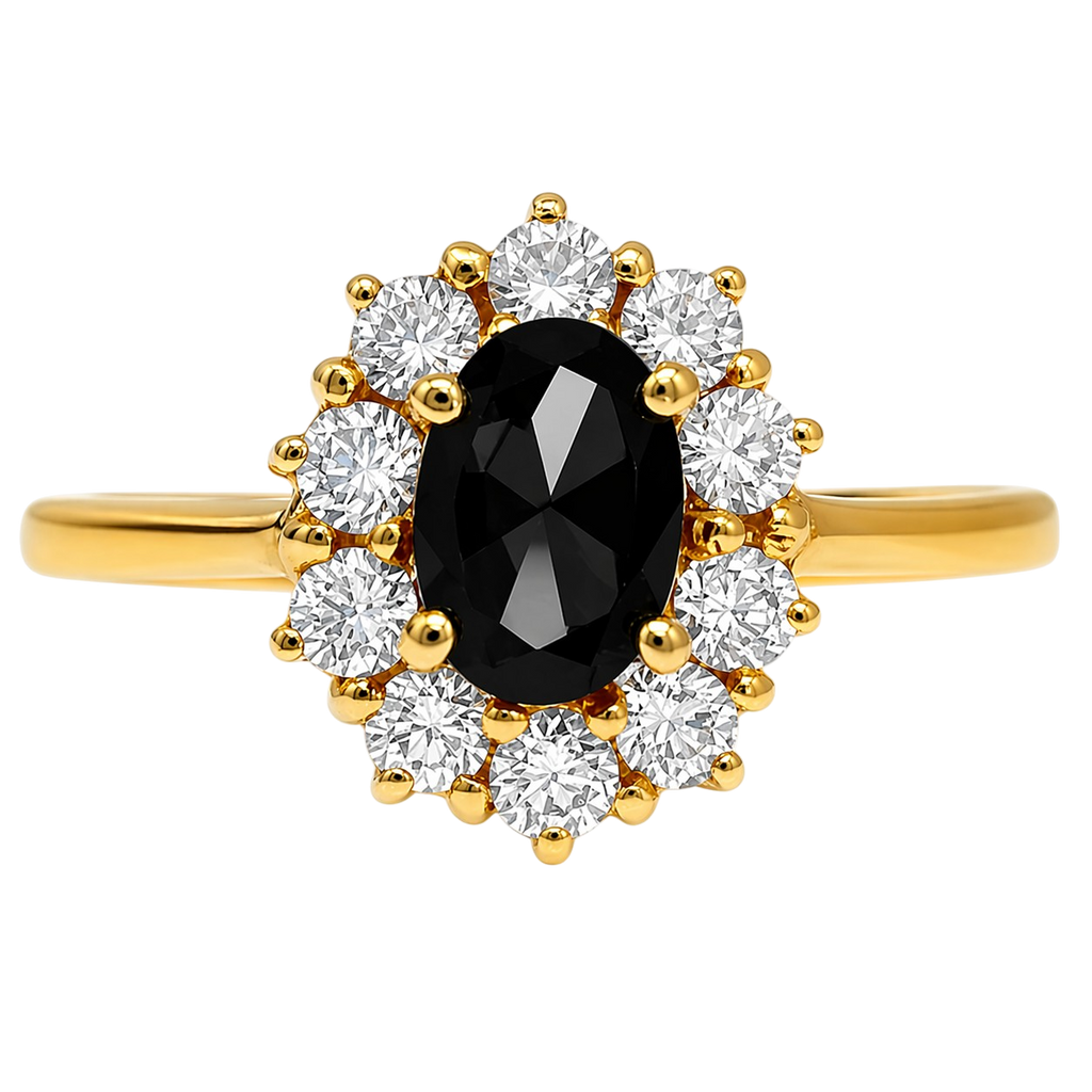 Bague Élégance Noire – Plaqué Or 18 Carats & Saphir
