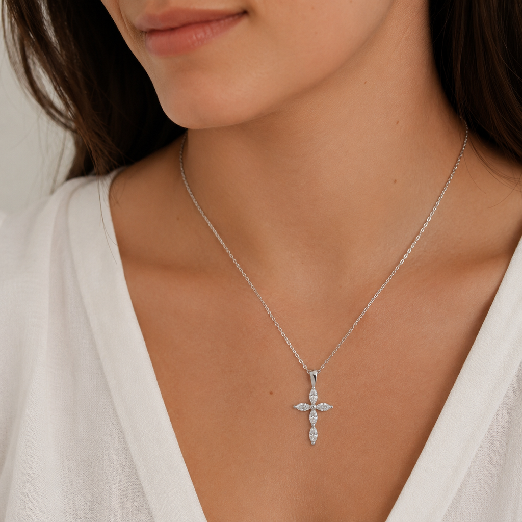Collier Croix – Argent 925 Rhodié & Zirconiums