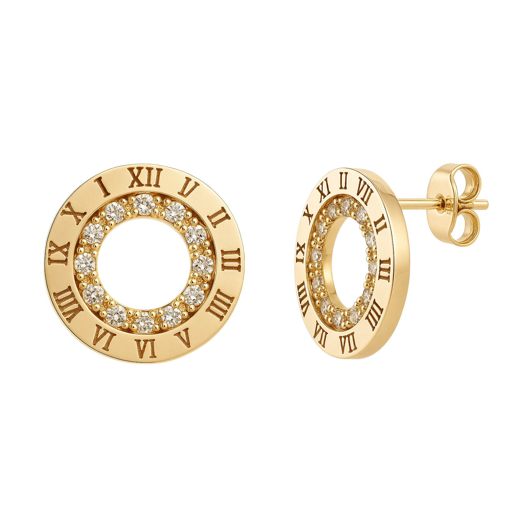 Boucles d’oreilles Cercle Romain – Plaqué Or & Zirconium – Style Luxueux