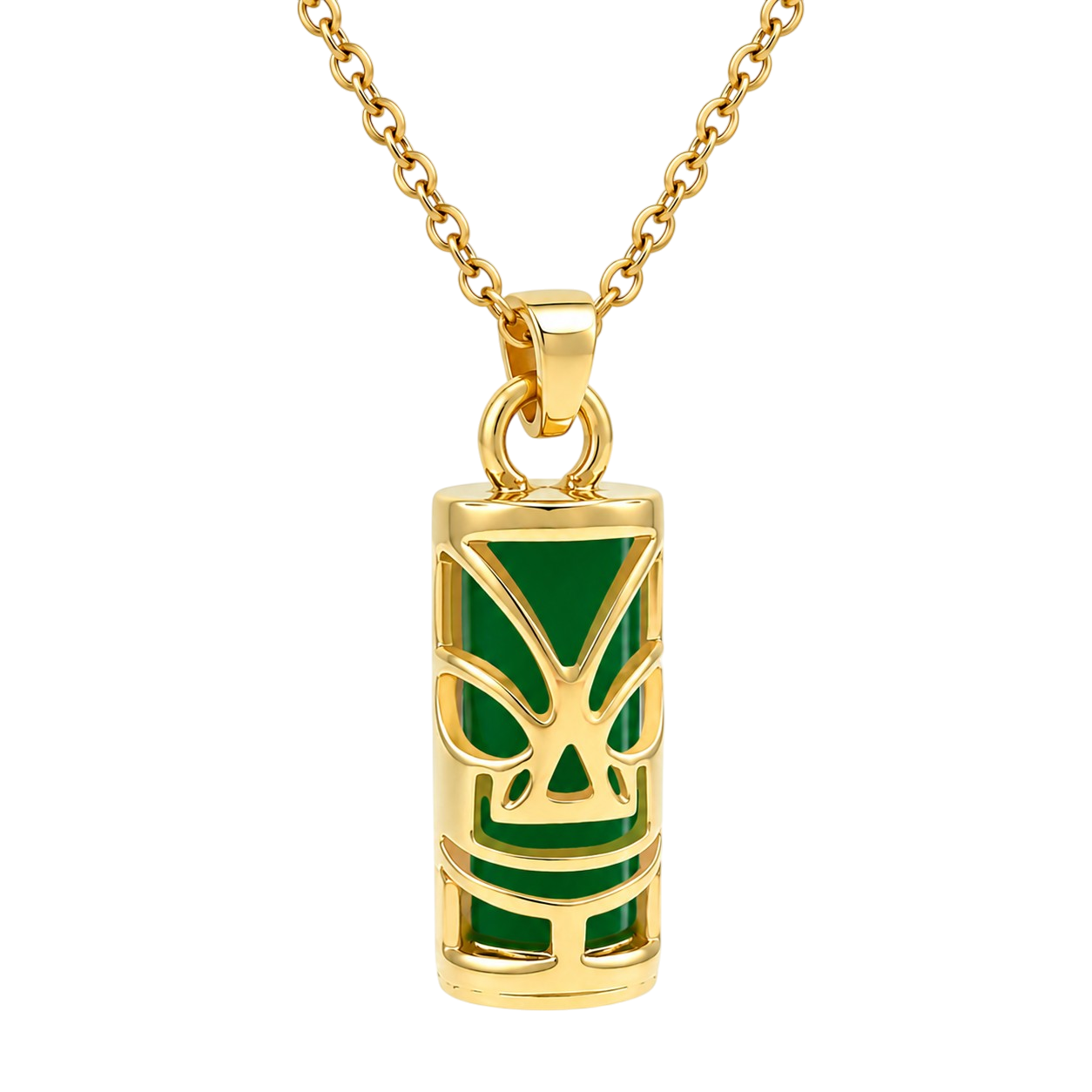 Collier Tiki en Plaqué Or 18 Carats & Agate Verte Naturelle