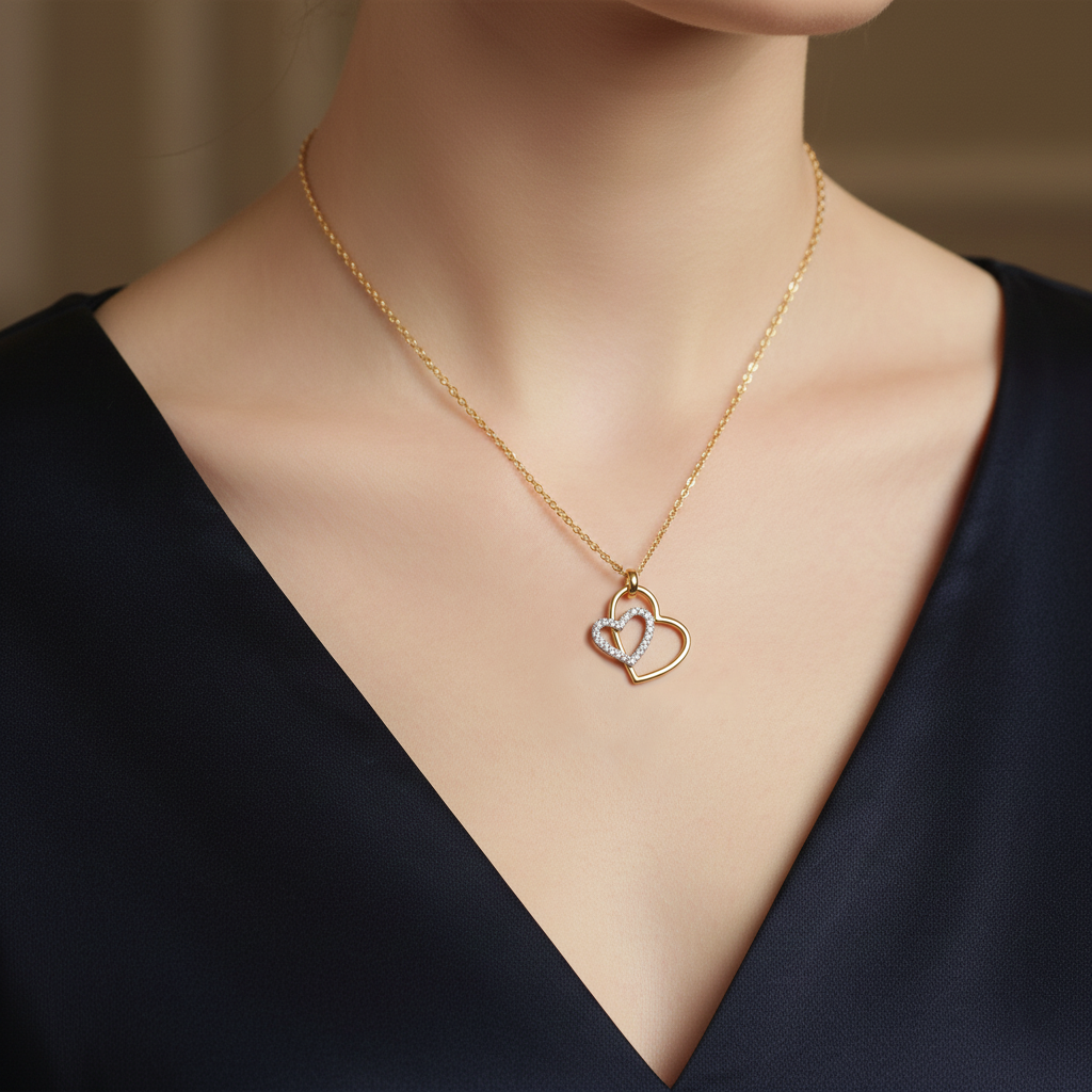 Collier Cœur Entrelacé – Plaqué Or Jaune & Blanc, Zirconium