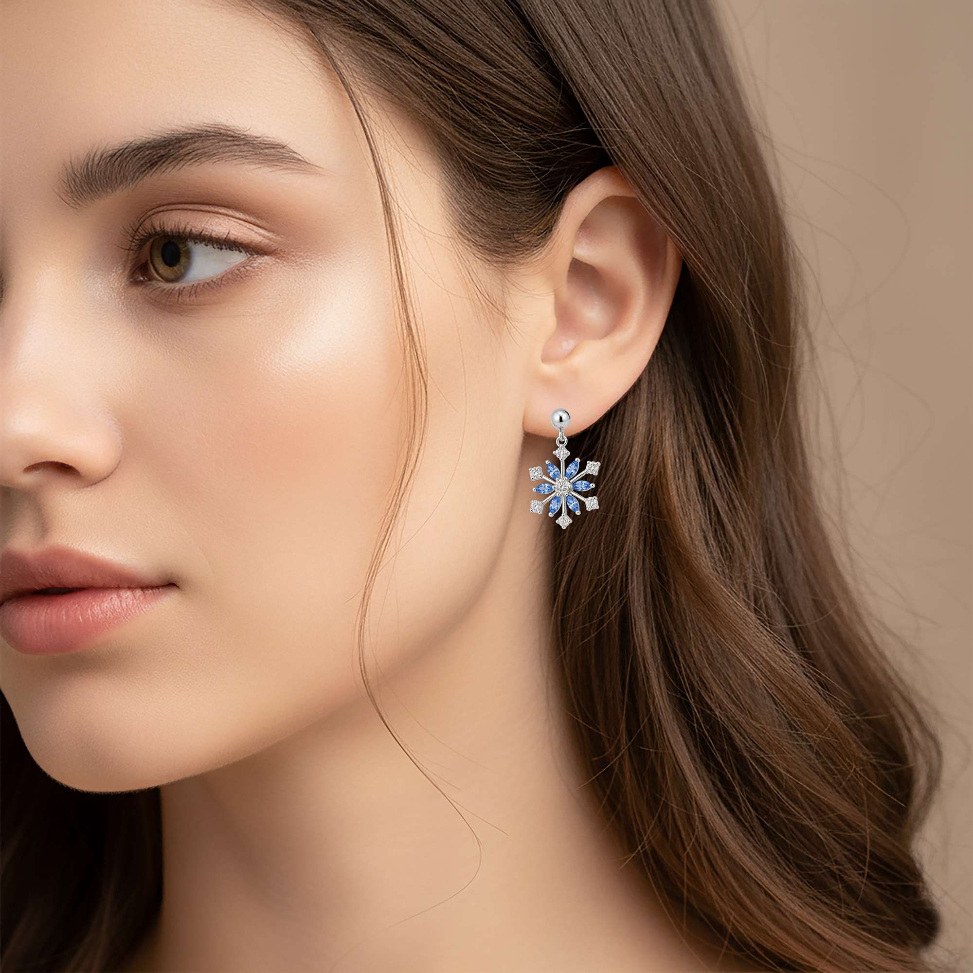 Boucles d’oreilles Flocon – Argent Rhodié & Zirconium Bleu et Blanc