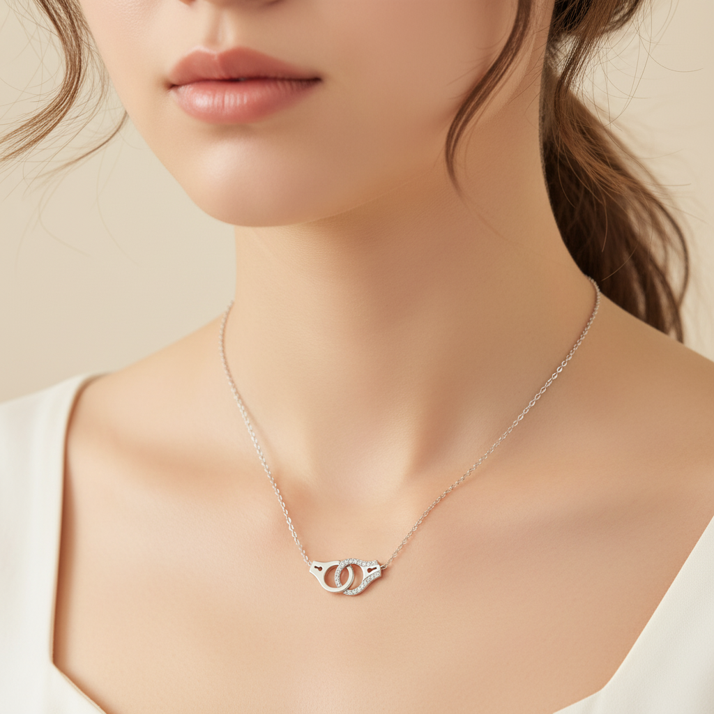 Collier Menottes en Argent 925 Rhodié & Zirconium