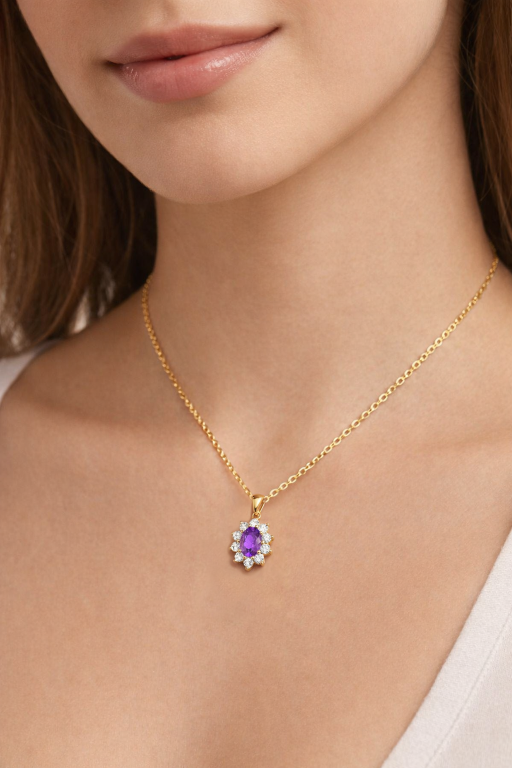 Collier Améthyste & Zirconiums – Plaqué Or 18 Carats