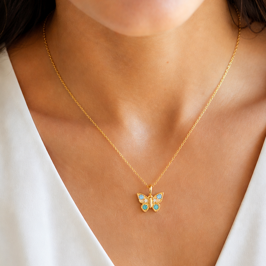 Collier Papillon – Plaqué Or 18K & Zirconium