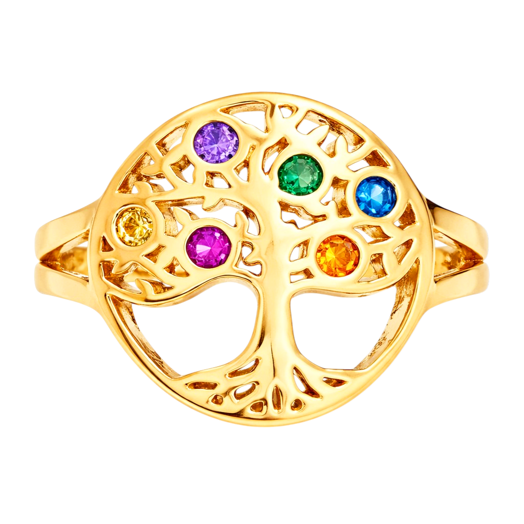 Bague Arbre de Vie – Plaqué Or 18 Carats & Zirconium Multicolore