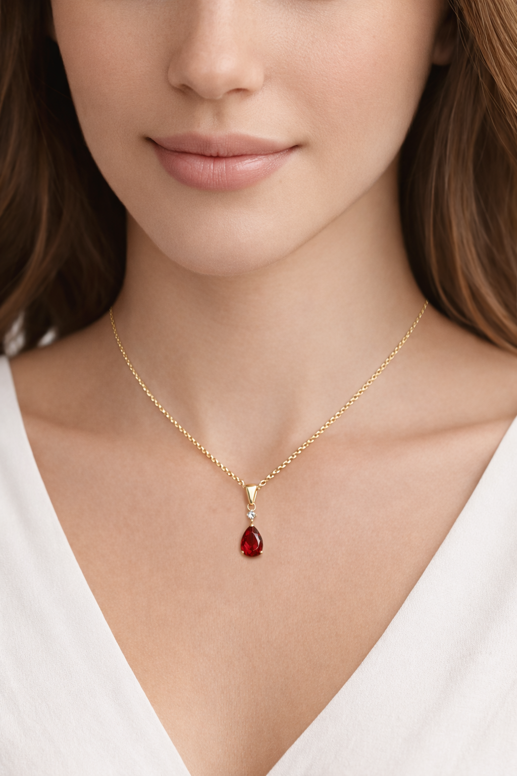 Collier Goutte Rouge – Plaqué Or 18 Carats & Zirconium