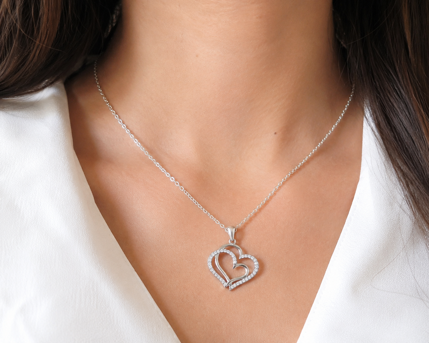Collier Cœurs Entrelacés en Argent 925 Rhodié & Zirconiums