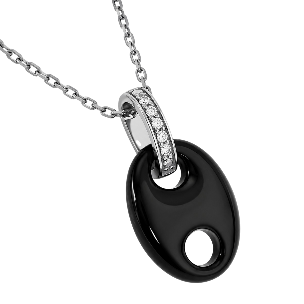 Collier Céramique Noire & Argent 925 Rhodié