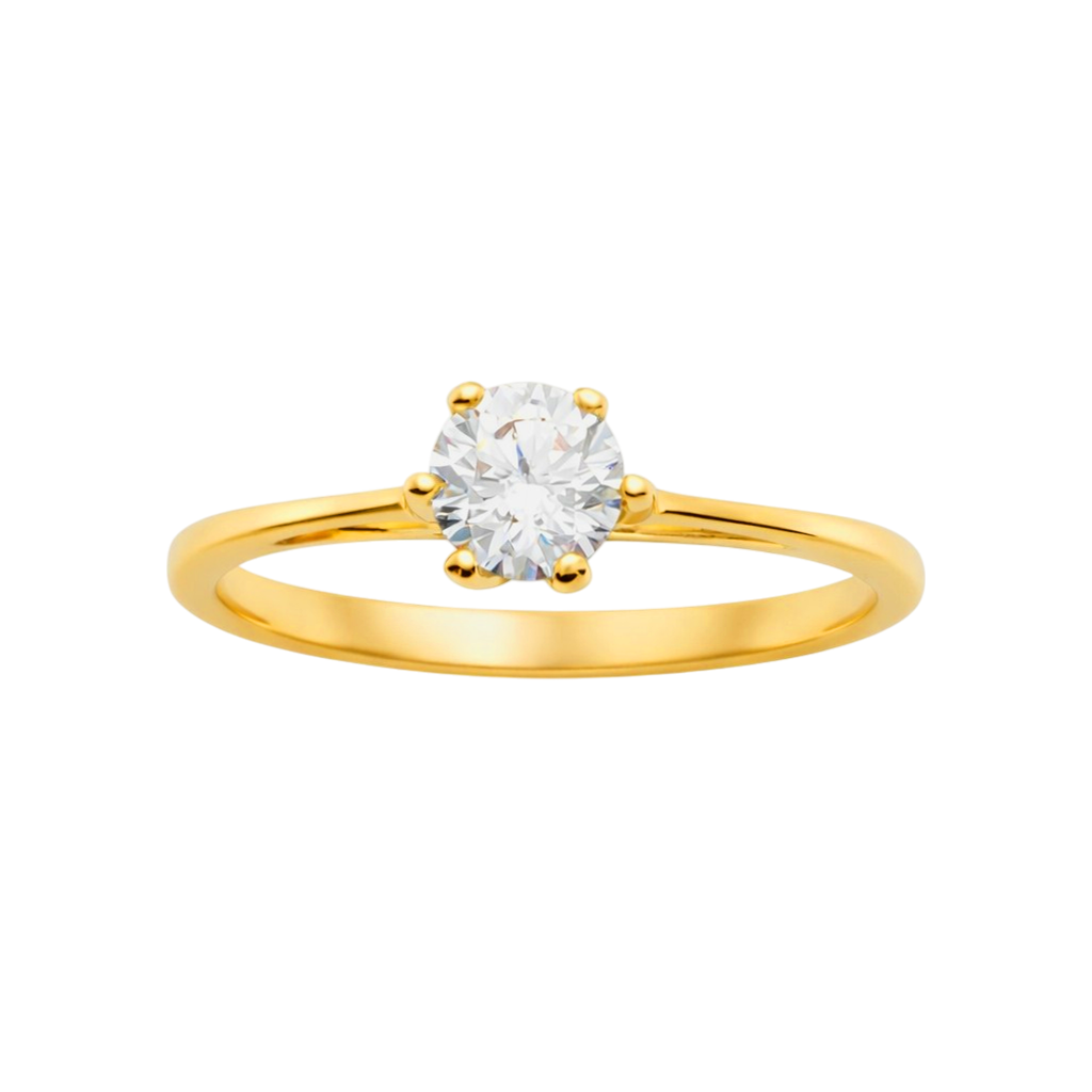 Bague solitaire zirconium 5 mm – Plaqué or 18 carats