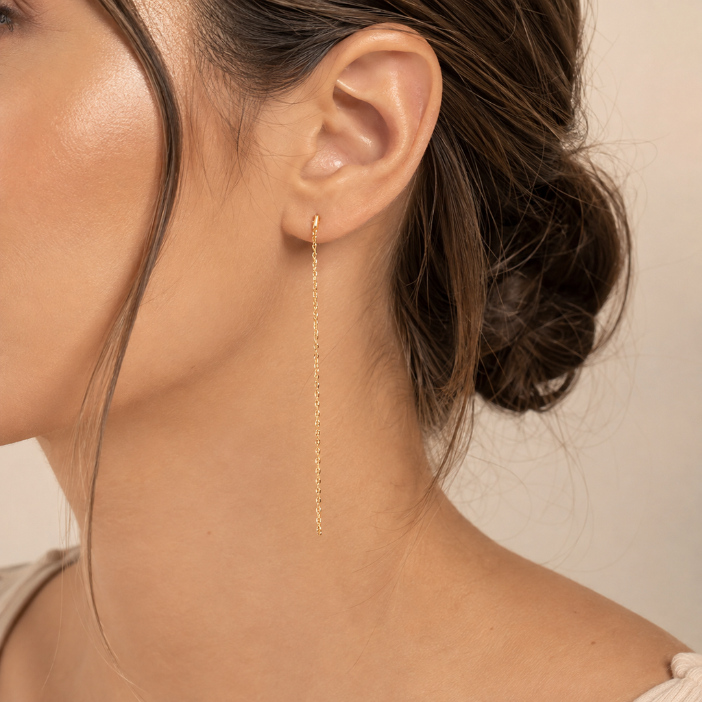 Boucles d’oreilles pendantes chaîne maille forçat – Plaqué or 18 carats