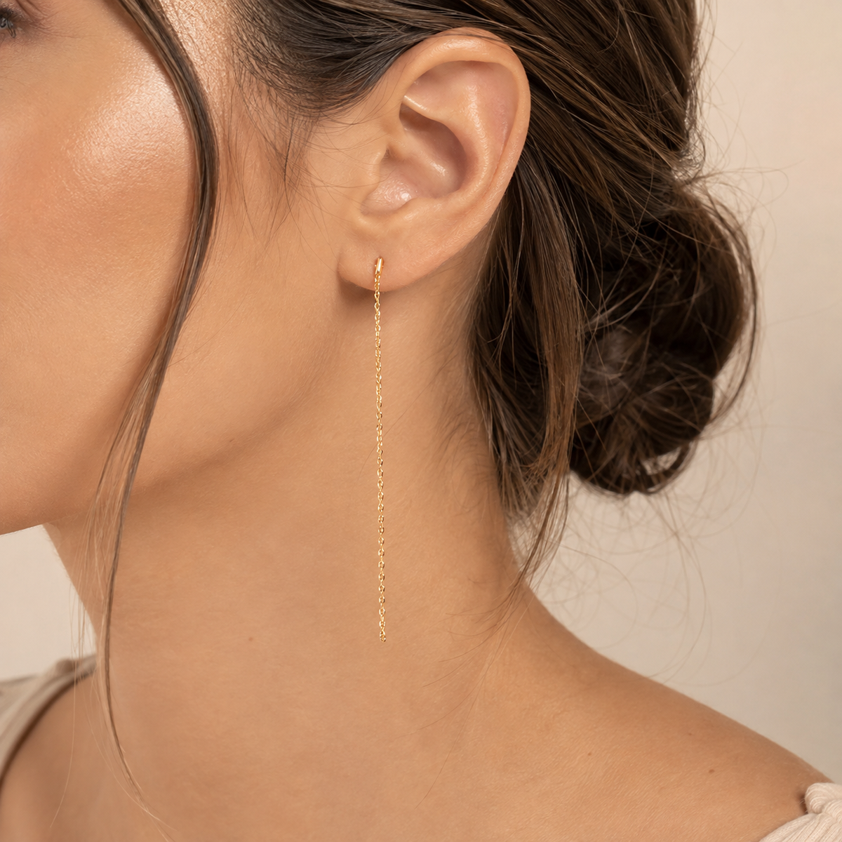 Boucles d’oreilles pendantes chaîne maille forçat – Plaqué or 18 carats