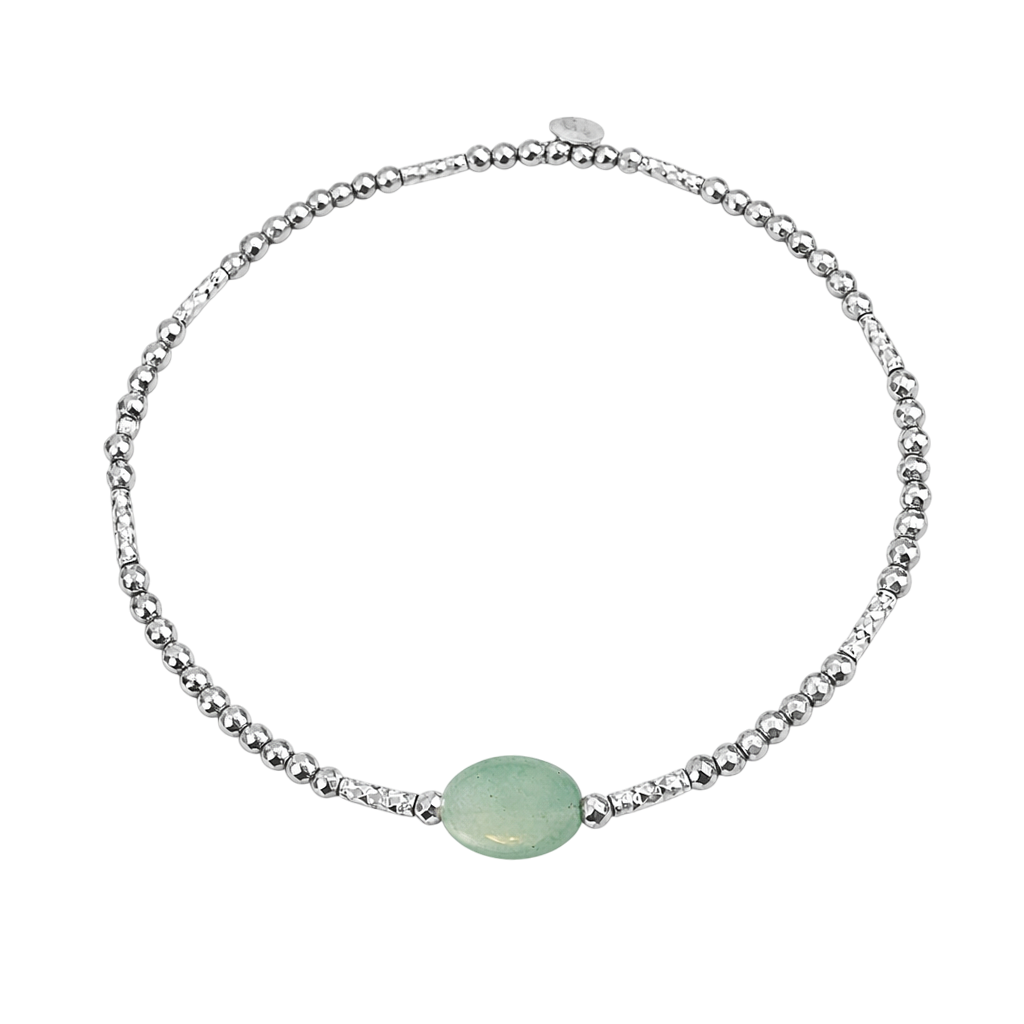 Bracelet en Argent 925 Rhodié & Quartzite Verte