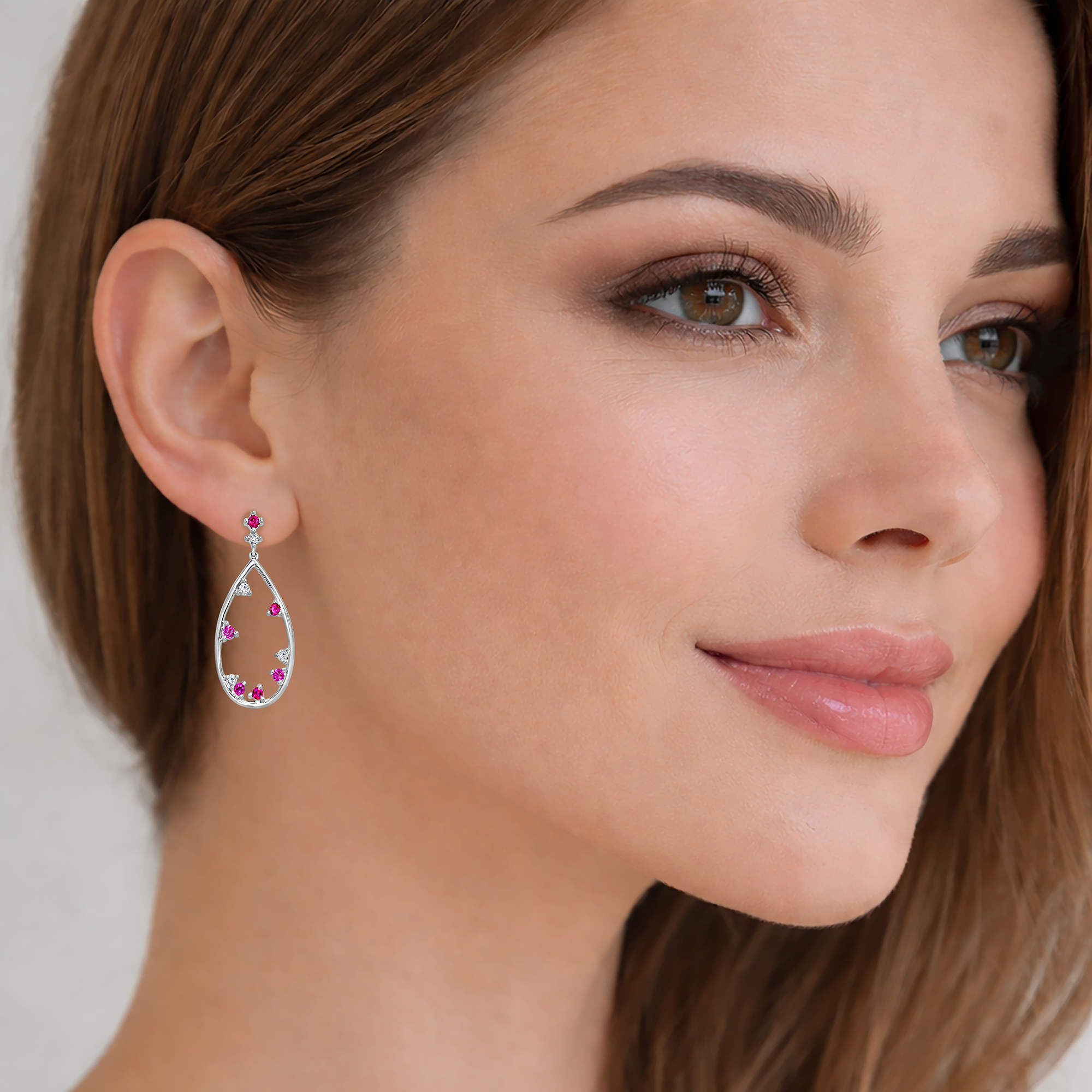 Boucles d’Oreilles Goutte Argent 925 Rhodié & Zirconiums Roses