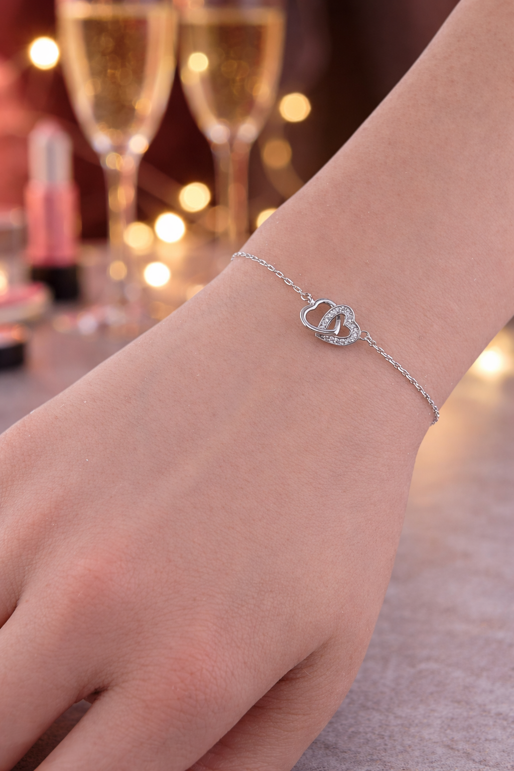 Bracelet Cœur Entrelacé en Argent 925 Rhodié & Zirconium