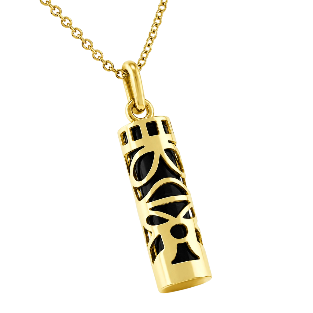 Collier Grand Tiki en plaqué or jaune 18 carats & onyx noir – Mixte
