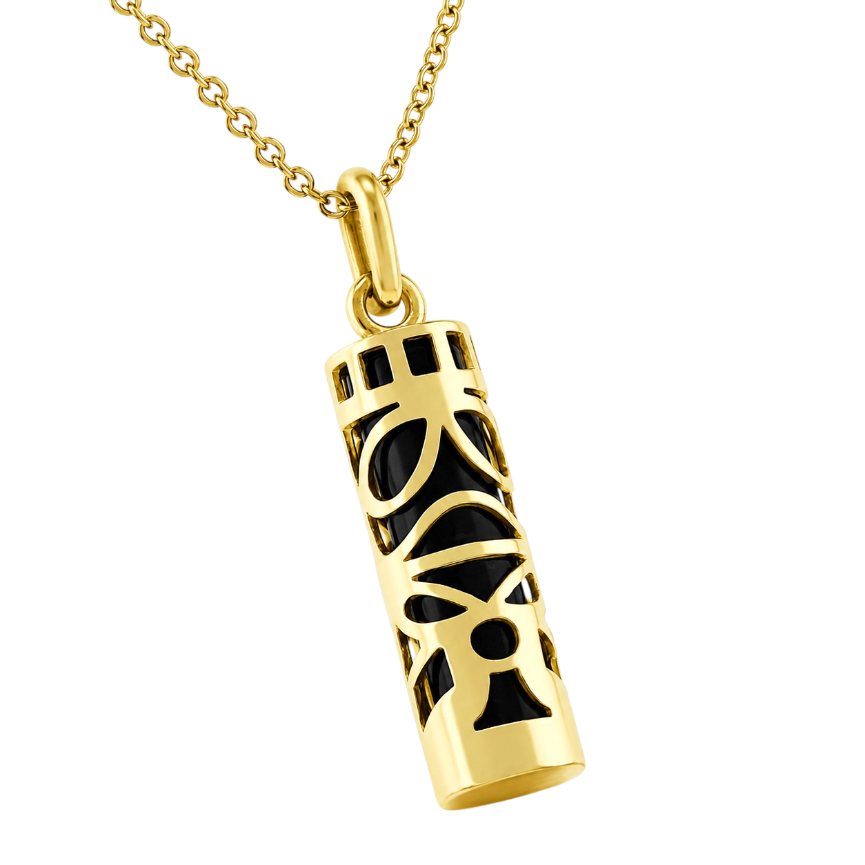 Collier Grand Tiki en plaqué or jaune 18 carats & onyx noir – Mixte