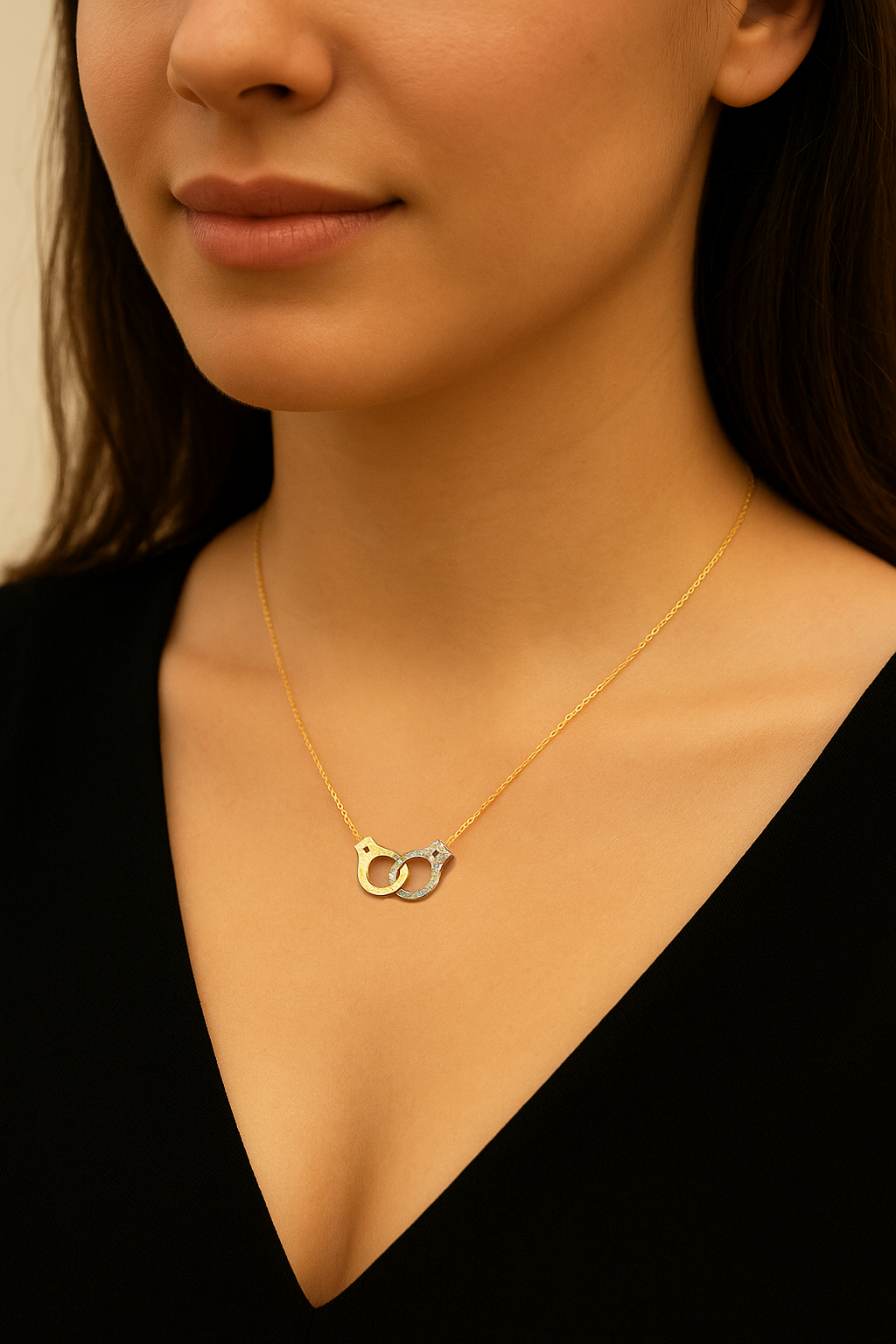 Collier Menottes Plaqué Or – Zirconium Étincelant | Chaîne 40 cm + 5 cm