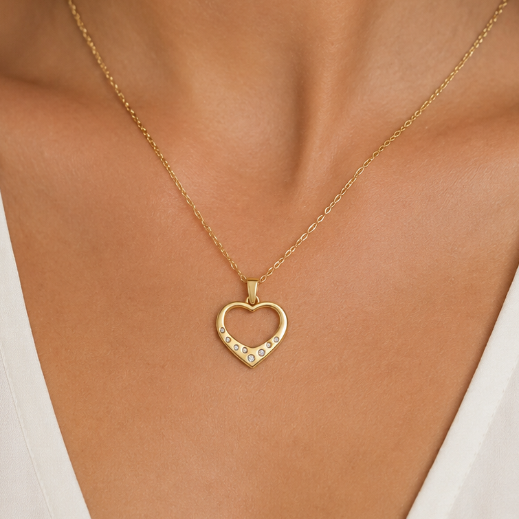 Collier Cœur Zirconia Plaqué Or Jaune 18 Carats