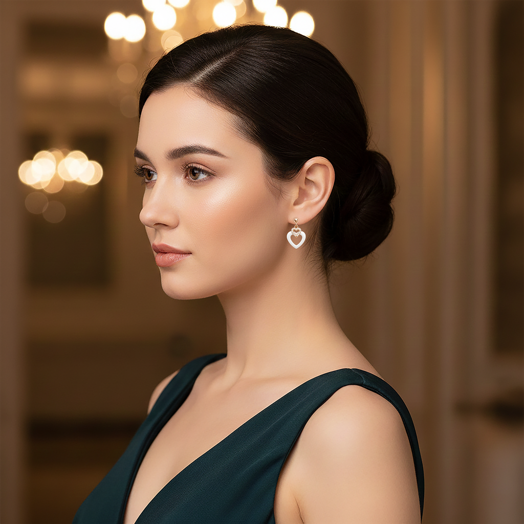 Boucles d’oreilles Cœur Céramique & Zirconium – Plaqué Or Rosé