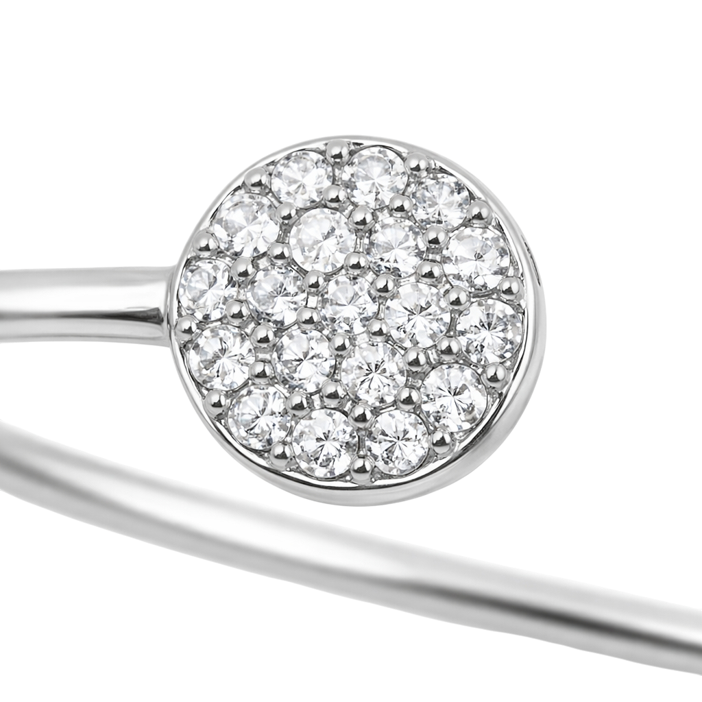 Bracelet Jonc Ouvert en Argent 925 Rhodié & Zirconiums