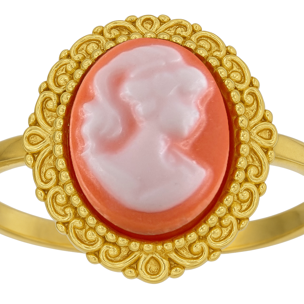 Bague Camée orange – Plaqué Or 18K