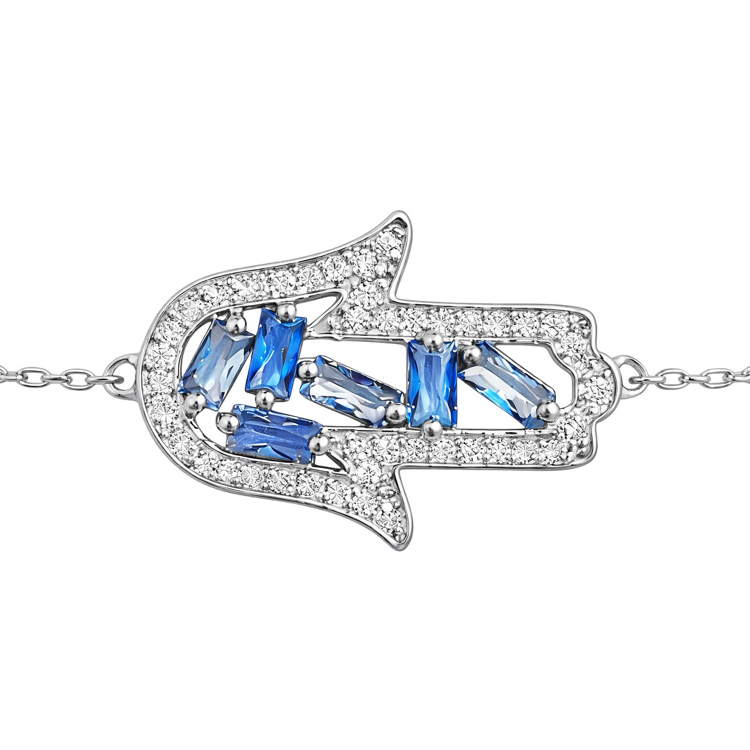 Bracelet Main de Fatma – Argent 925 & Zirconiums Bleus