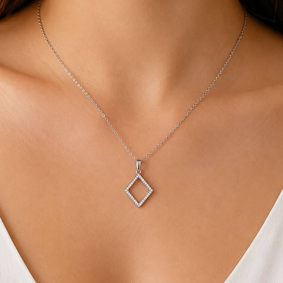 Collier Losange Zirconiums en Argent 925 Rhodié