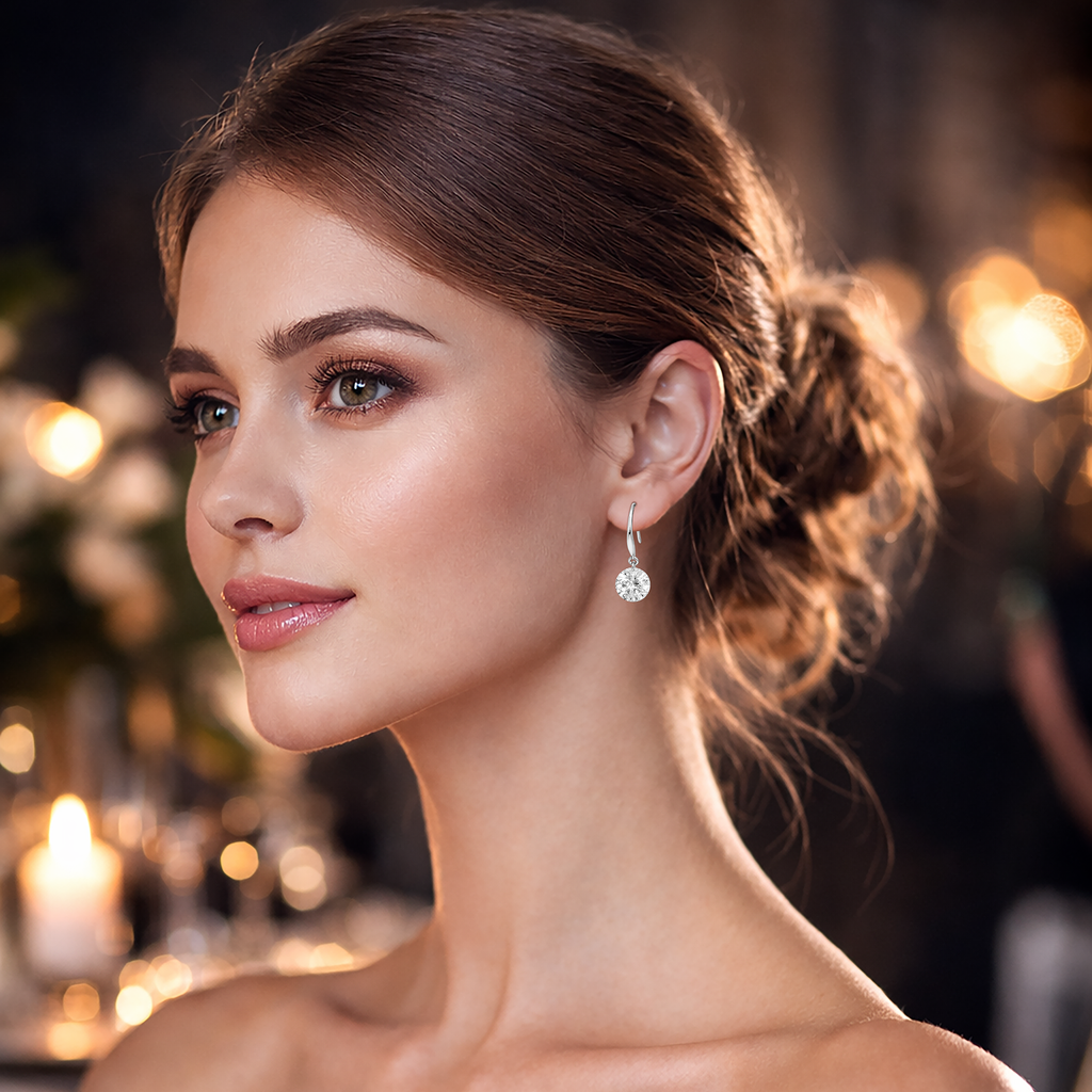 Boucles d’Oreilles Pendantes Argent 925 Rhodié – Zirconium Rond 9 mm – Élégantes & Lumineuses