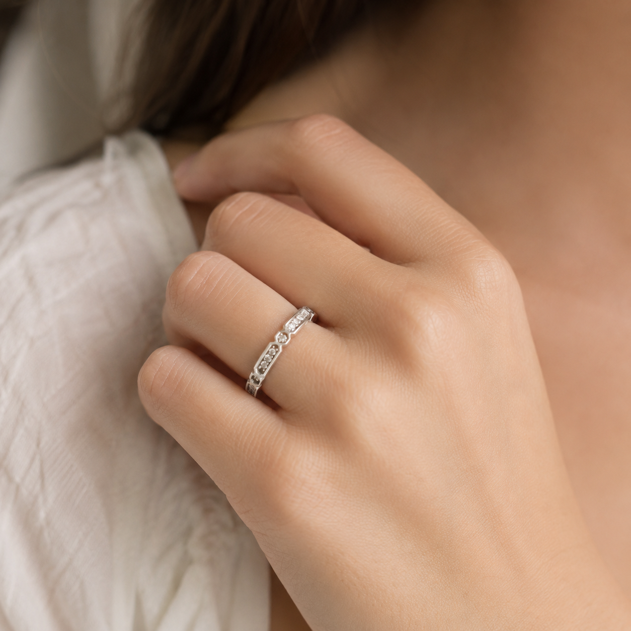 Bague Hexa Éclat – Argent 925 Rhodié & Zirconiums