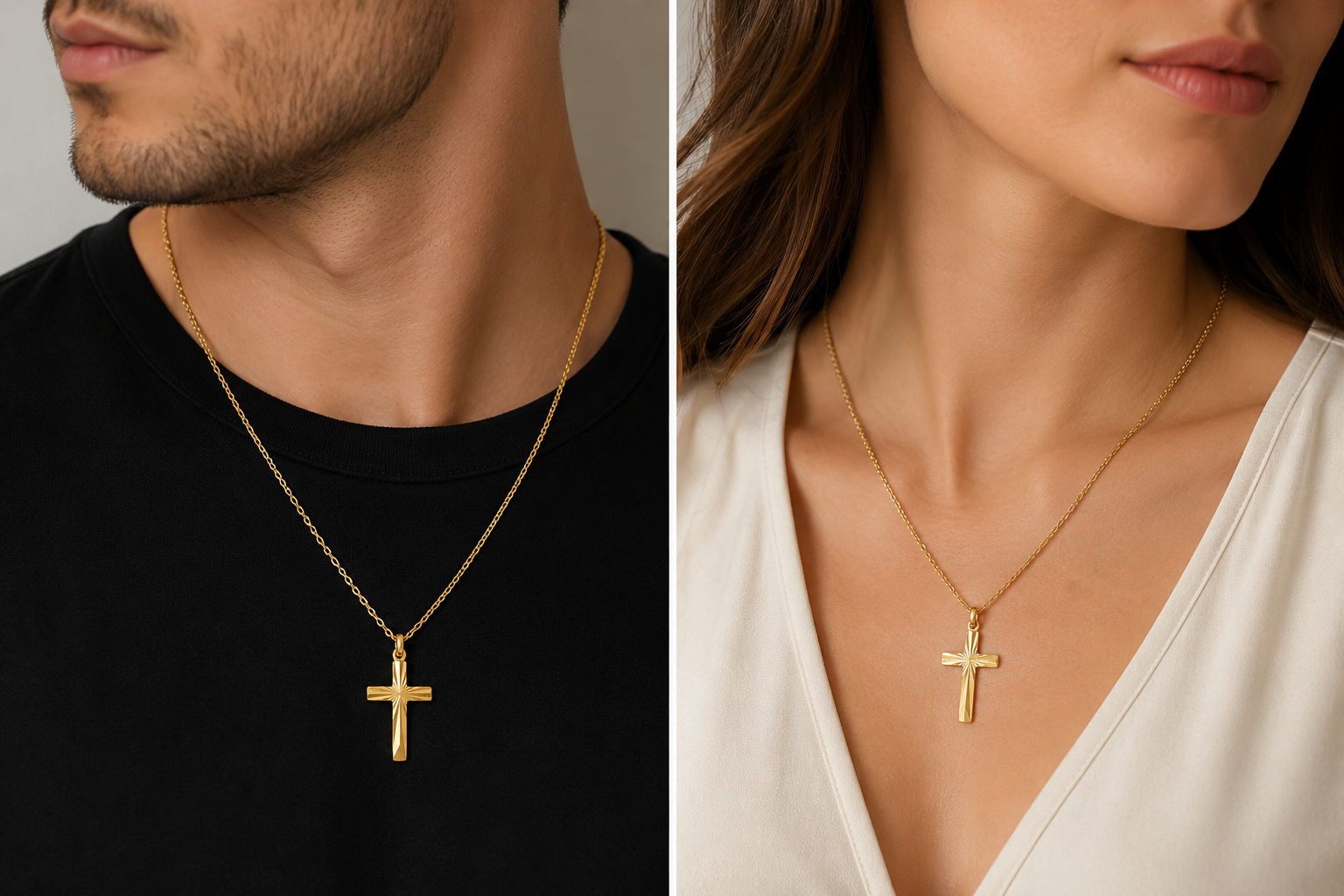 Collier Croix en Plaqué Or Jaune 18 Carats – Pendentif Gravé | Orinae