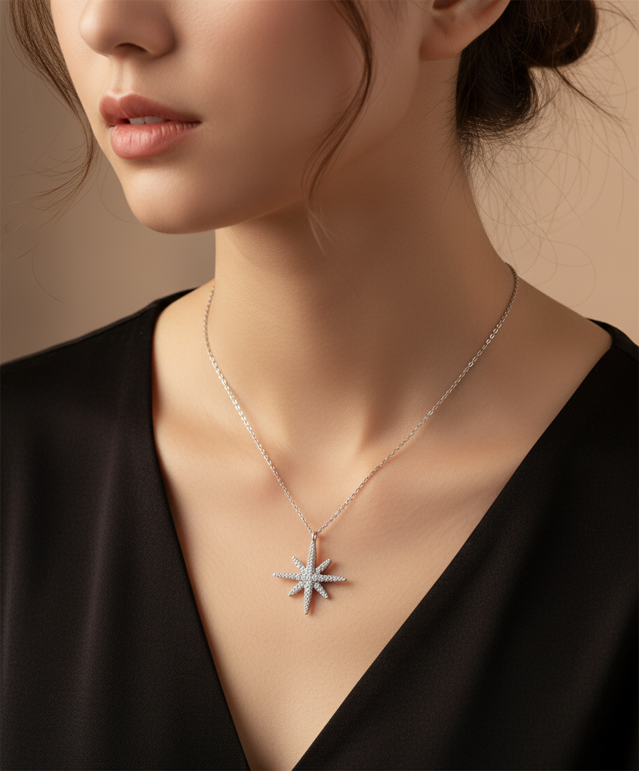 Collier Étoile en Argent 925 Rhodié – Zirconium étincelant
