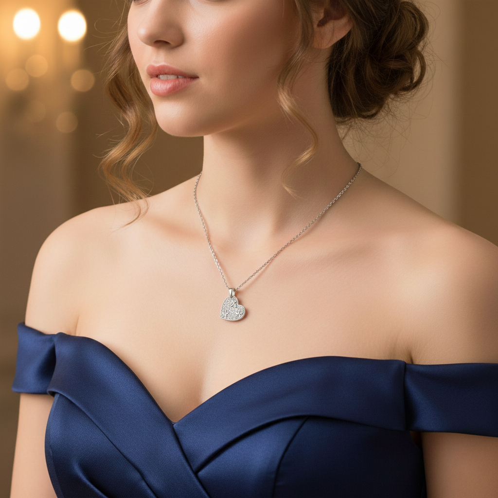 Collier Cœur en Argent 925 Rhodié & Zirconium