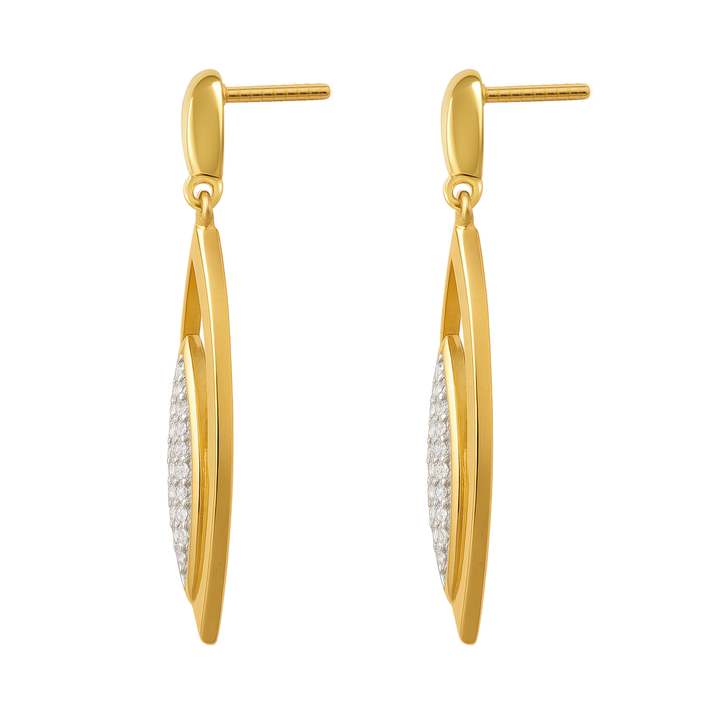 Boucles d’oreilles pendantes en plaqué or & zirconium — Élégance ovale