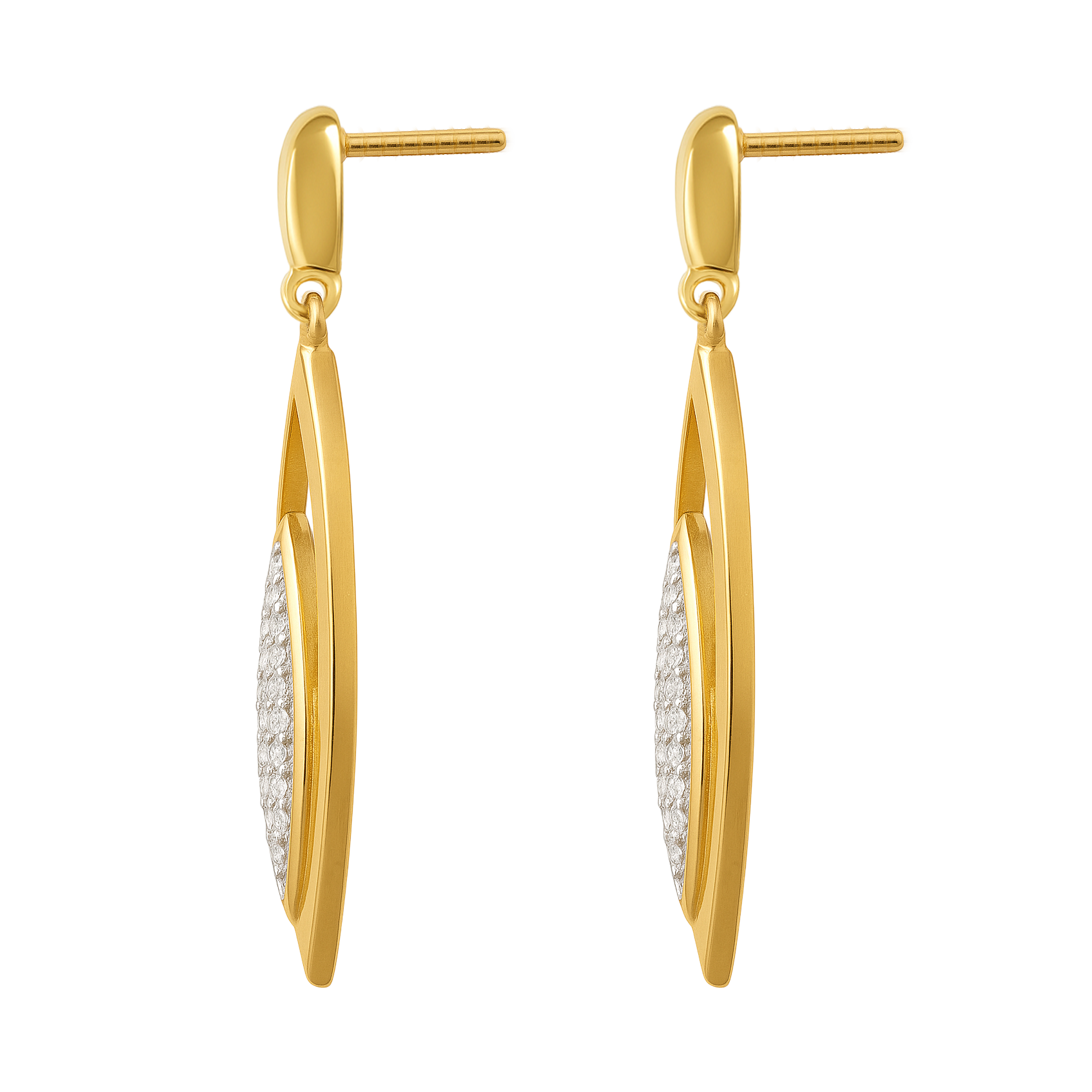 Boucles d’oreilles pendantes en plaqué or & zirconium — Élégance ovale