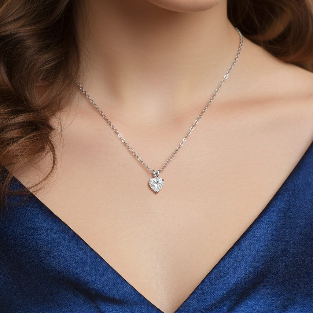 Collier Cœur en Argent 925 Rhodié & Zirconium