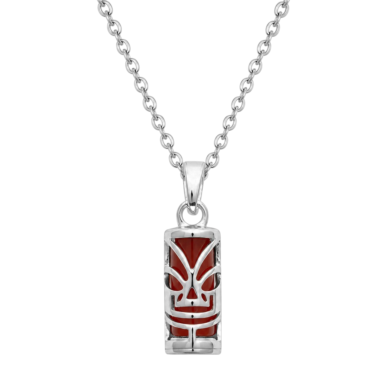 Collier petit Tiki en Argent 925 Rhodié & Agate rouge Naturelle – Unisexe