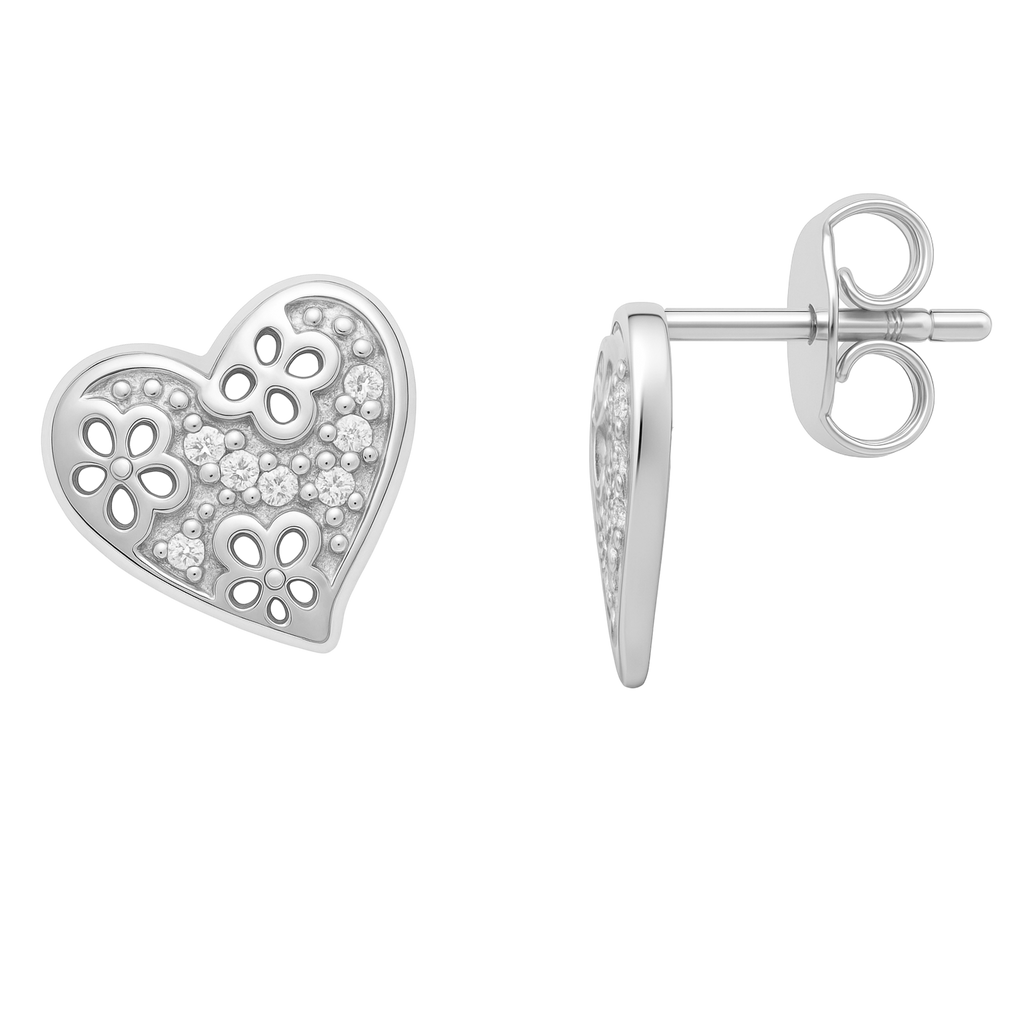 Boucles d’oreilles cœur en argent 925 rhodié et zirconiums