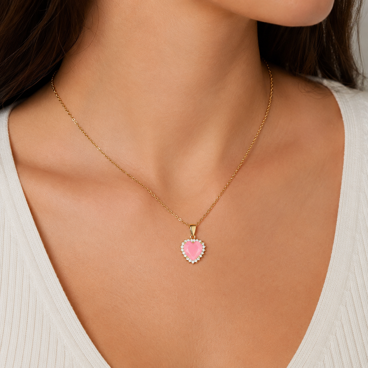 Collier Cœur Rose – Plaqué Or Jaune 18 Carats