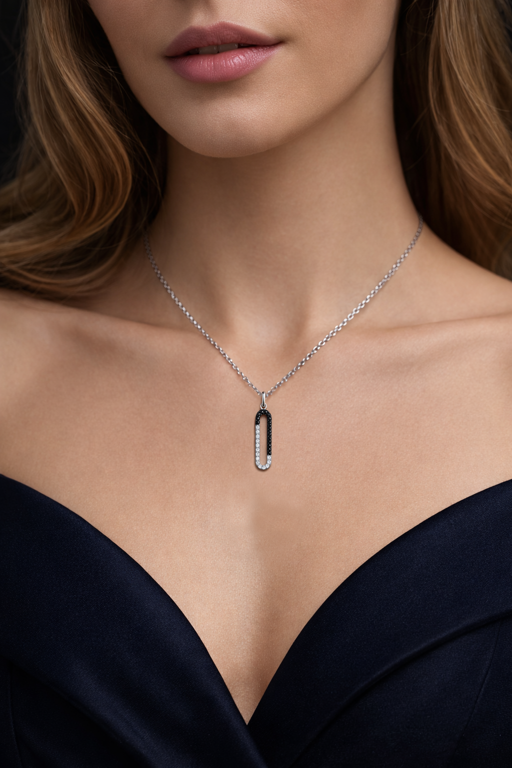 Collier Argent 925 Rhodié & Zirconium Noir et Blanc – Élégance Contemporaine