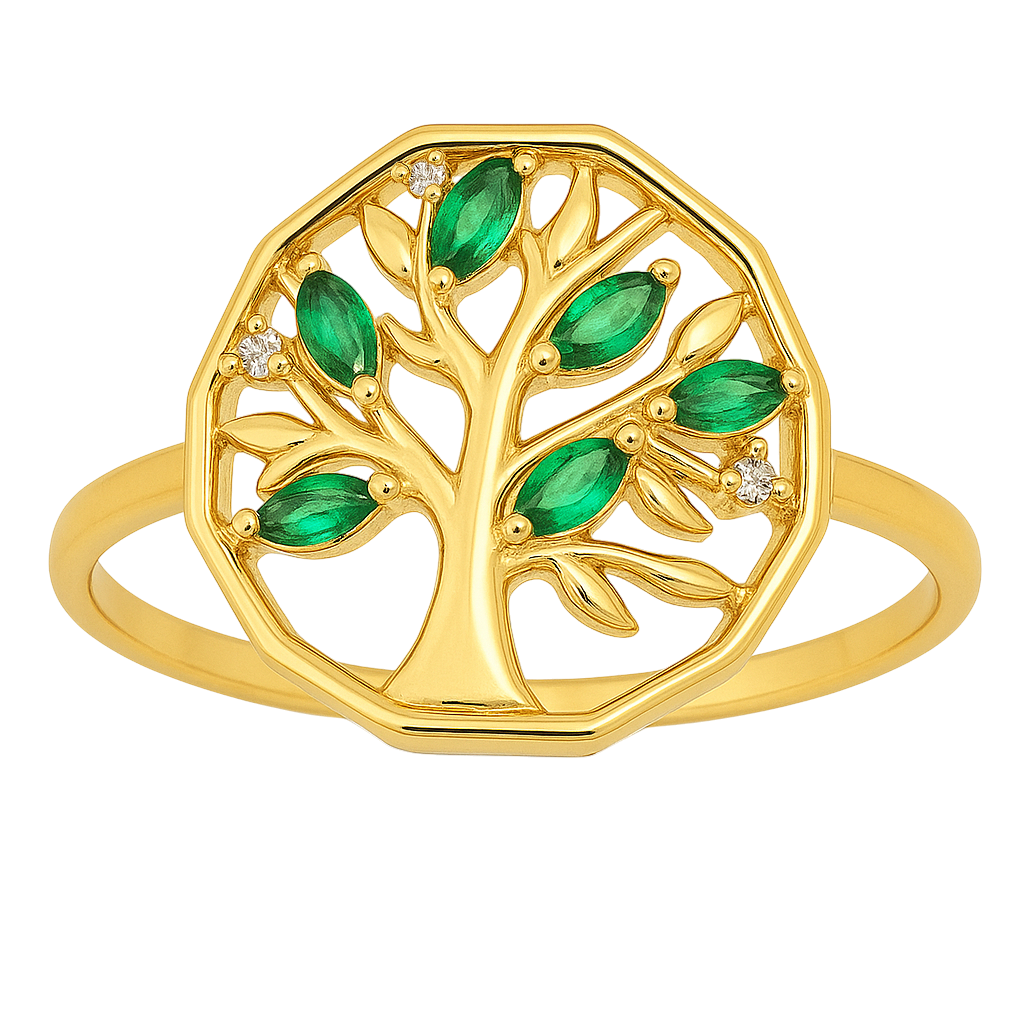 Bague Arbre de Vie – Plaqué Or & Zirconium Blanc et Vert