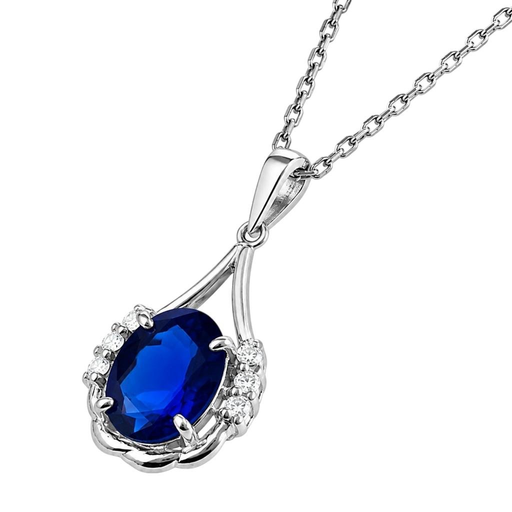 Collier Argent 925 Rhodié & Zirconiums Bleus et Blancs