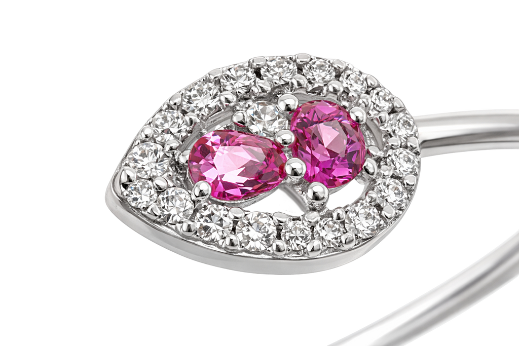 Bracelet ouvert en argent 925 rhodié & zirconiums roses