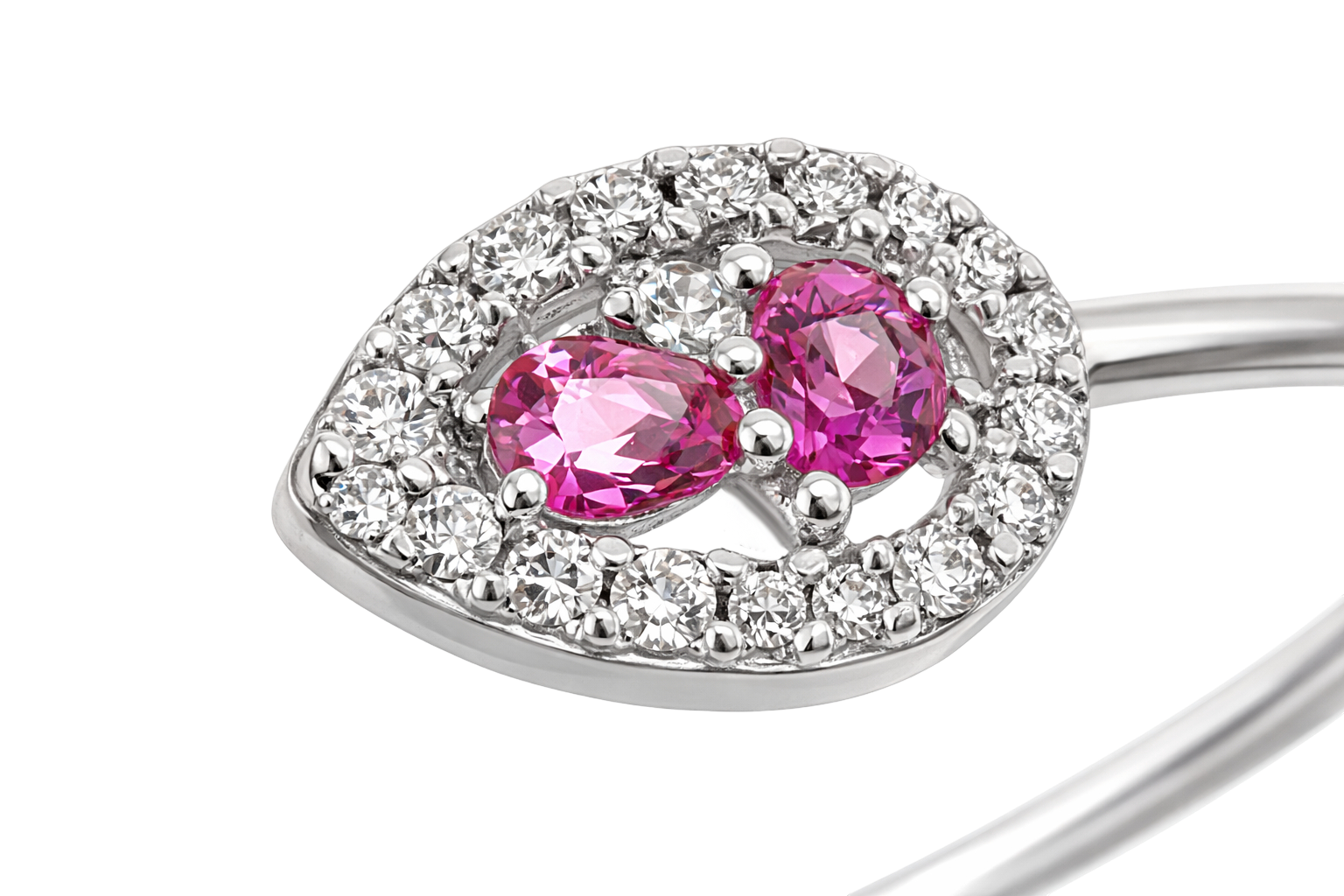 Bracelet ouvert en argent 925 rhodié & zirconiums roses