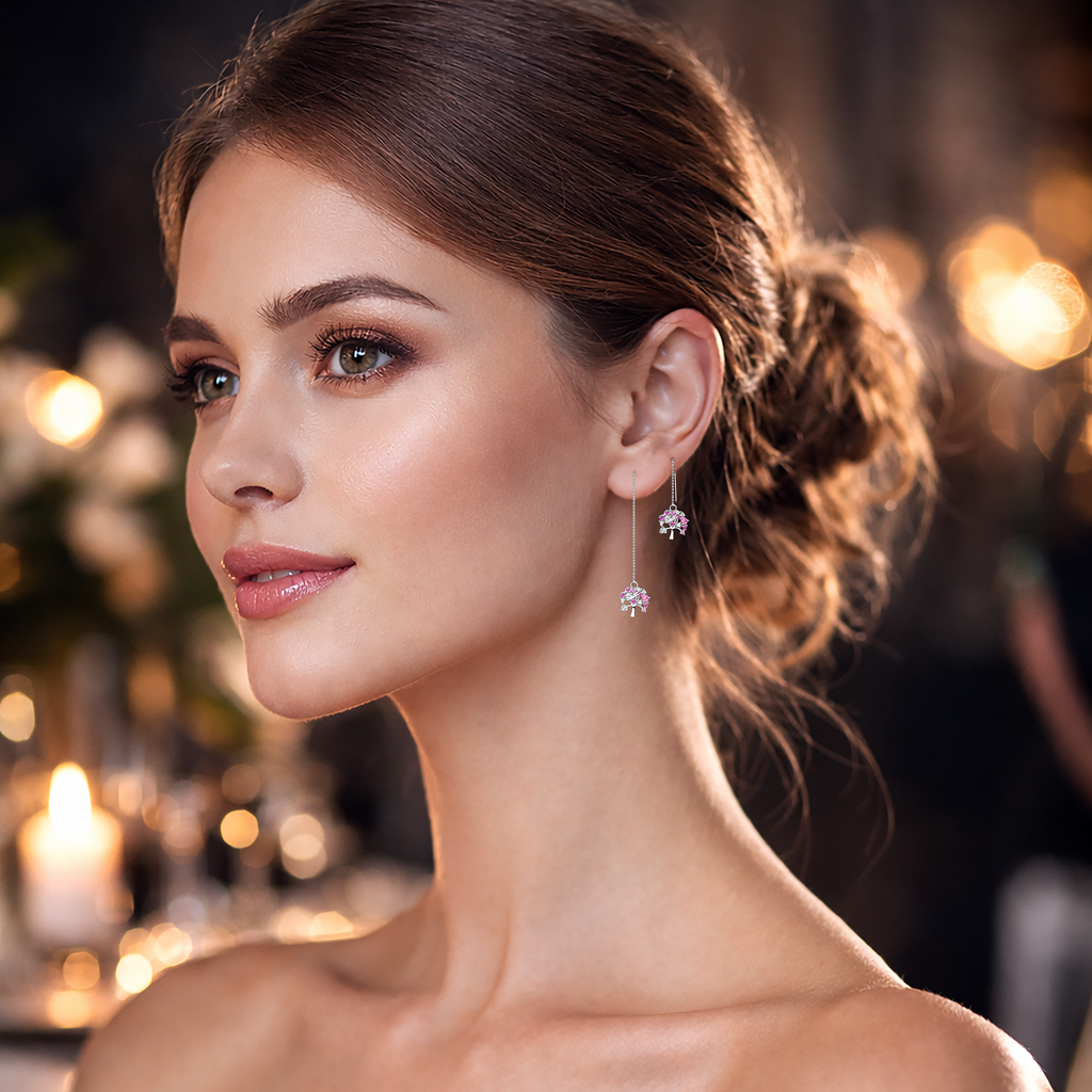 Boucles d’oreilles Arbre de Vie – Argent 925 rhodié & Zirconium