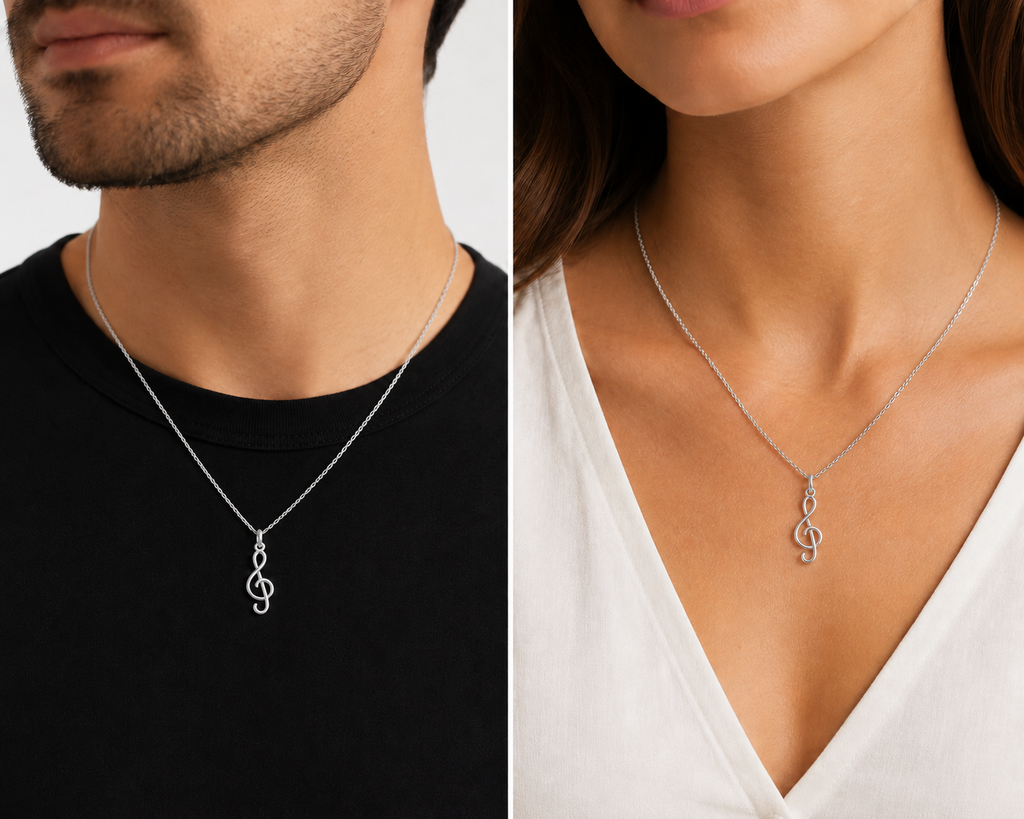 Collier Clé de Sol en Argent 925 Rhodié – Mixte