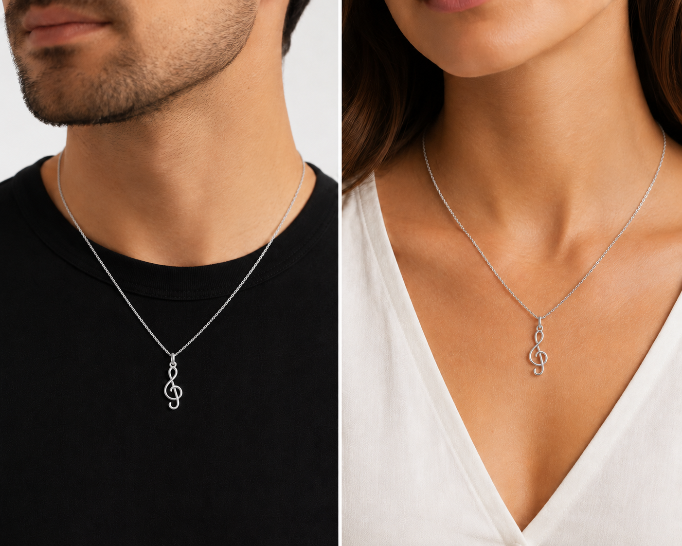 Collier Clé de Sol en Argent 925 Rhodié – Mixte
