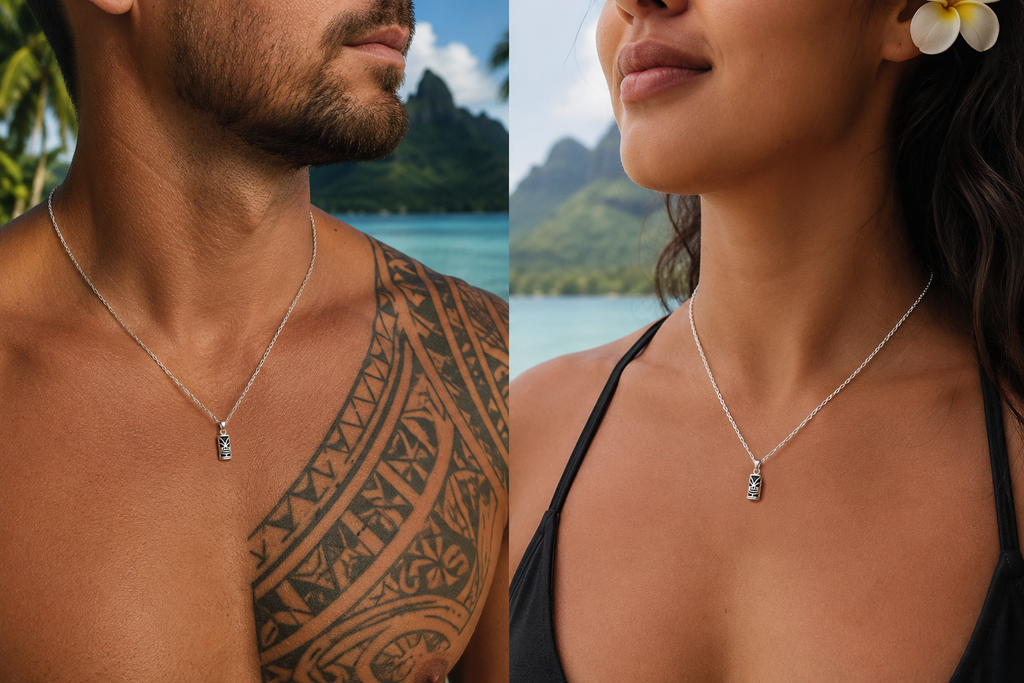 Collier Tiki en Argent 925 Rhodié & Onyx Synthétique