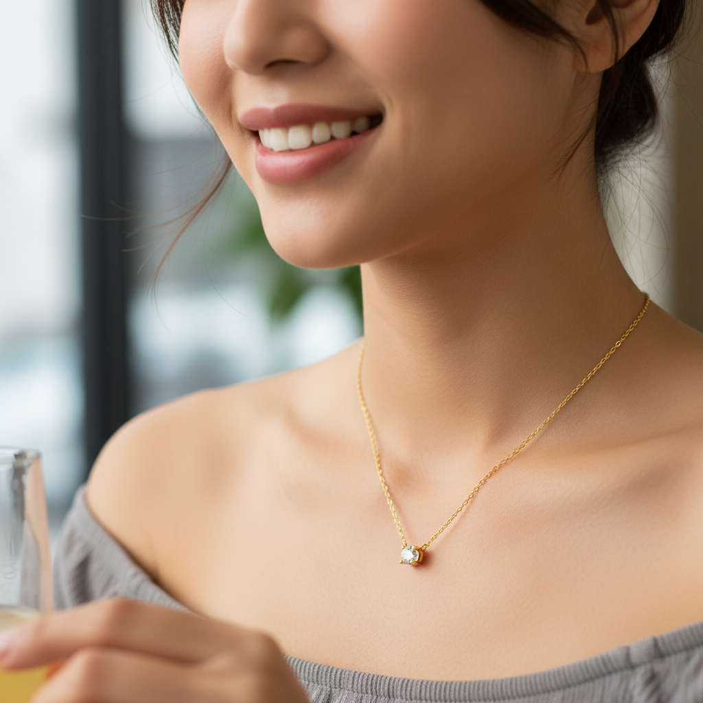 Collier en Plaqué Or & Zirconium – Chaîne 45 cm Ajustable