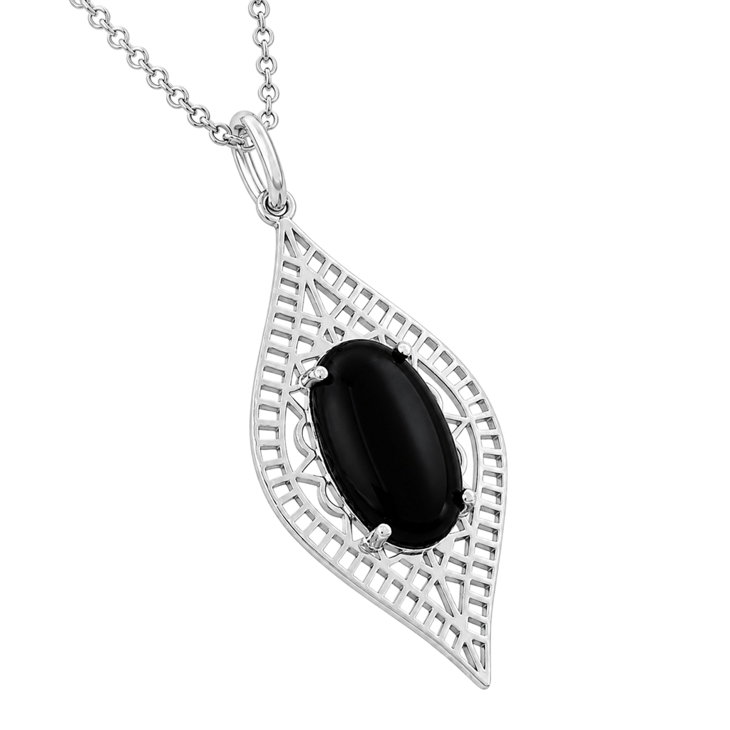 Collier Onyx Noir & Argent 925 Rhodié